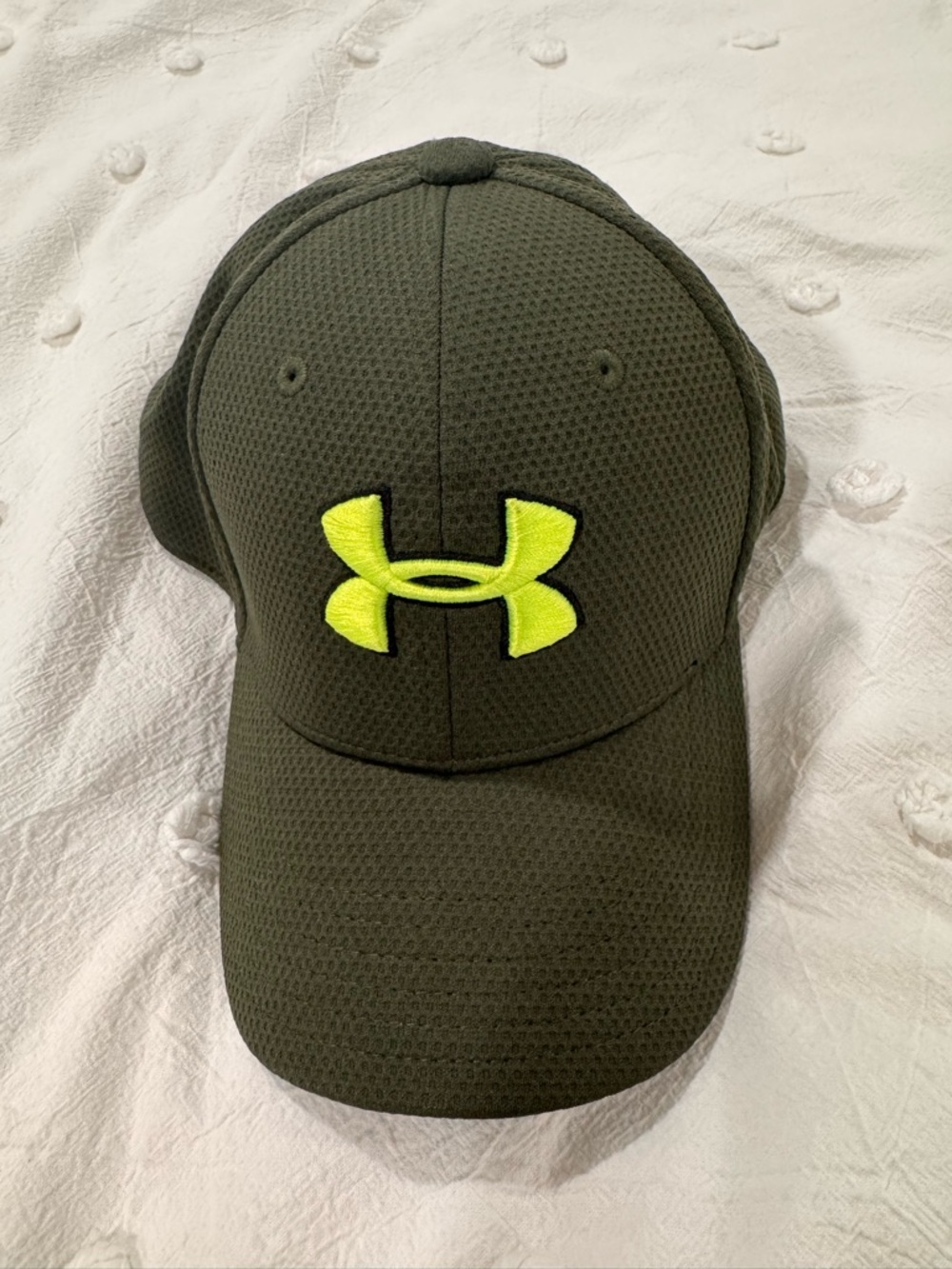 Under Armour Olive Green Athletic Cap with Black Trim and Neon Logo